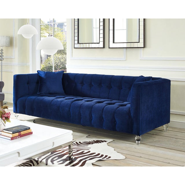 Bea Navy Velvet Sofa For Sale In Los Angeles - Image 6 of 8