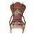 Mon Seul Desir French Tapestry Wingback Arm Chair Vintage Wood Frame Straw Seat With Cushion and 2 Pillows For Sale