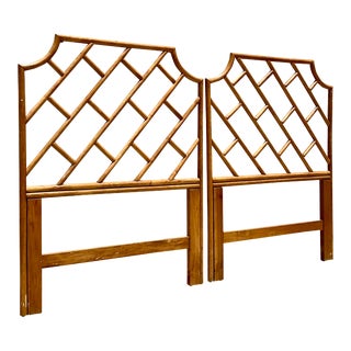 Vintage Coastal Rattan Chinese Chippendale Twin Headboards - a Pair For Sale