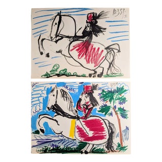 Pablo Picasso, The Knight Girl (Jacqueline Riding), 1961, Lithographs in Color, Set of 2 For Sale
