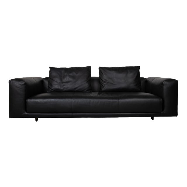 Moss Leather Three-Seater Black Sofa from COR For Sale