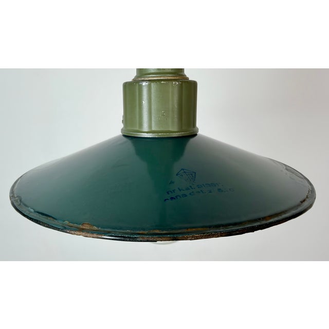 Industrial Petrol Enamel Military Pendant Lamp with Cast Aluminium Top, 1960s For Sale - Image 4 of 17