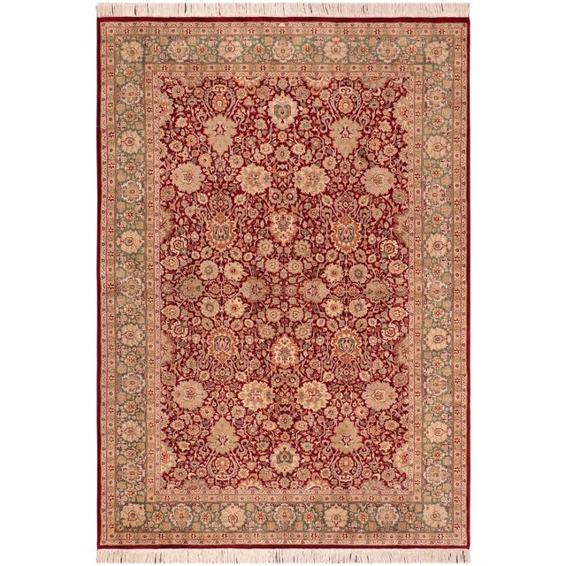 Shabby Chic 1990's Pak-Persian Red/Green Wool Rug - 6'2'' X 8'11'' For Sale - Image 9 of 9