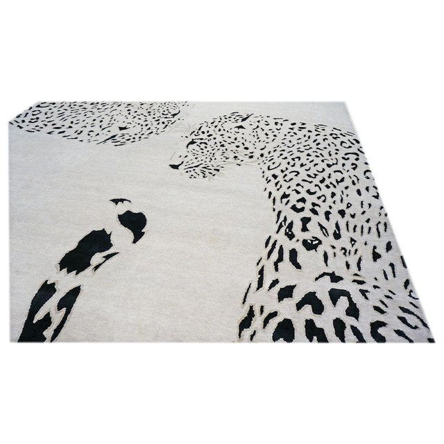 Modern Nepalese Wool & Silk 9x14 Ivory & Black Jaguar Handmade Area Rug #1144032 For Sale - Image 4 of 8