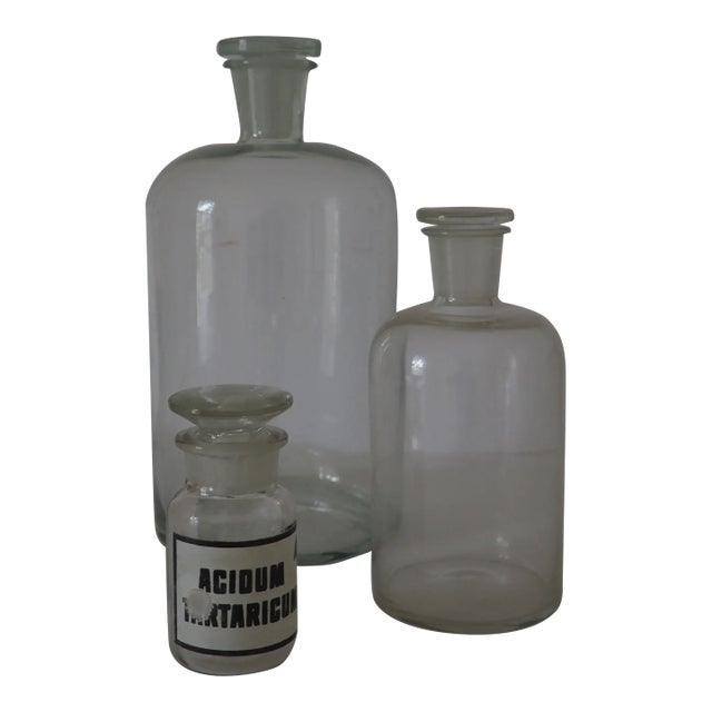 Vintage Clear Pharmacy Bottles - Set of 3 For Sale