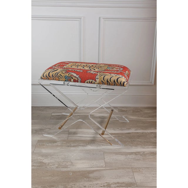 Delano Gold Tiger Lucite X-Bench For Sale In Chicago - Image 6 of 9