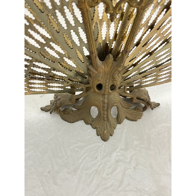 Gold Fireplace Spark Guard Set with Peacock Tail and Tools, 1970s, Set of 6 For Sale - Image 8 of 10