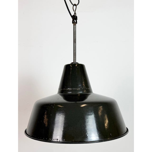 Black Industrial Black Enamel Factory Lamp with Iron Top, 1950s For Sale - Image 8 of 18