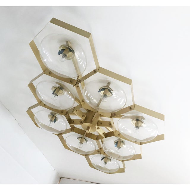 21st Century Hive Satin Brass Clear Murano Flush Mount by Fabio LTD For Sale - Image 6 of 9