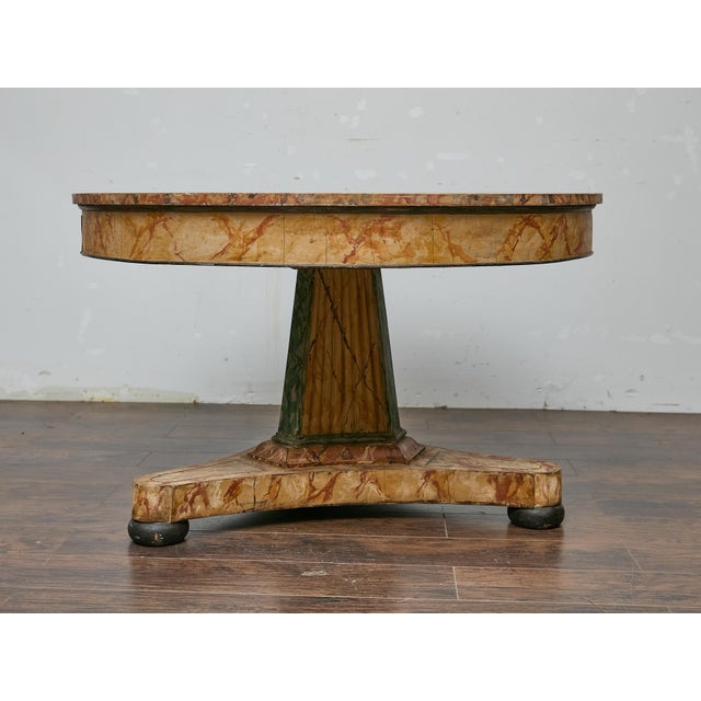 19th Century Italian Faux Painted Center Table with Trompe-l’Œil Marble Finish For Sale In Atlanta - Image 6 of 12