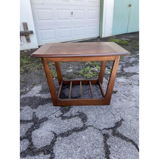 Brown Mid-Century Side Table With Tapered Slatted Shelf For Sale - Image 8 of 12