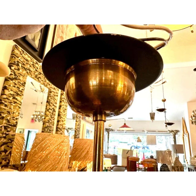 Stilnovo Vintage Italian 5-Light Black Metal & Brass Chandelier For Sale - Image 4 of 13