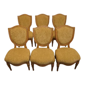 Set of 6 Schnadig Belmont, Ms Contemporary Italian Style Shield Back Upholstered Dining Side Chairs
