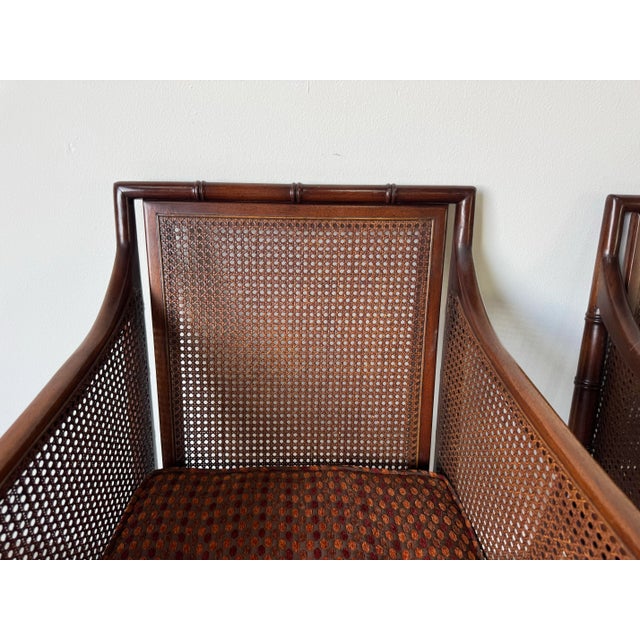 1970’s Hickory Chair Regency-Style Faux Bamboo Caned Armchairs on Brass Casters – A Pair/Sold For Sale - Image 9 of 12