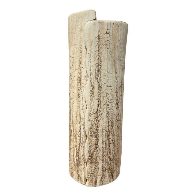Textured Cylinder Cream & Ochre Bark Style Prem Vase For Sale