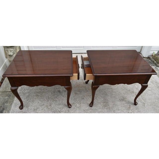 Vintage Pair of Thomasville Mahogany Queen Anne Style Tables W/Drawer For Sale - Image 12 of 13