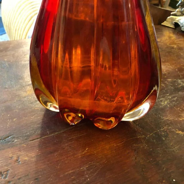 A particular Mid-Century Modern red Murano glass vase attributed to Seguso, perfect conditions.