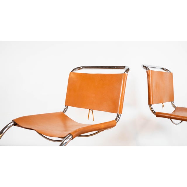 Mid-Century Modern 1970s Mies Van Der Rohe Attr. 'Mr10'. Cognac Leather Chairs - A Pair For Sale - Image 3 of 13