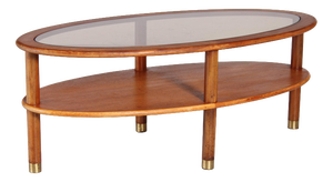 Mid-Century Oval Teak 2-Tier Coffee Table with Smoked Glass Top and Brass Feet from G-Plan, 1970s