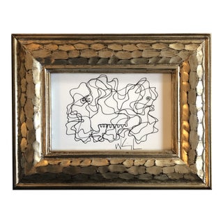 Original Vintage Wayne Cunningham Small Abstract Ink Drawing Framed For Sale