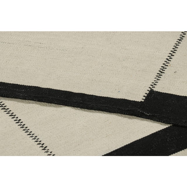 Textile Rug & Kilim’s Contemporary Kilim, Textural White and Black Stripes, Gold Accents For Sale - Image 7 of 7
