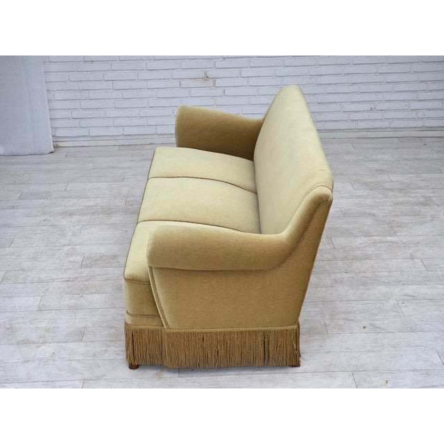 Danish Oak Three-Seater Sofa with Velour Upholstery, 1970s For Sale - Image 6 of 18