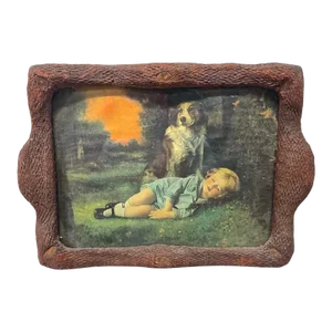 Antique Little Girl & Dog Framed Print
