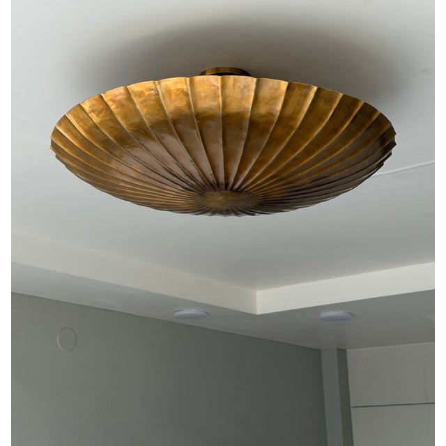 Handmade Brass Flush Mount Ceiling Light, Raw Brass Scalloped Fixture for Bedroom, Hallway & Living Room For Sale - Image 11 of 14