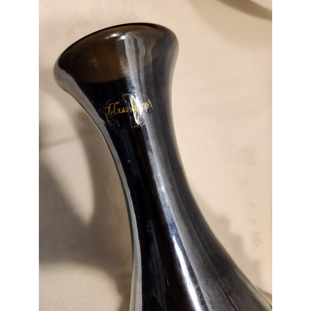 Mid 20th Century Mid 20th Century Monumental 17" Murano Opague Black W/Applied Silver Swirl Attributed - Formia For Sale - Image 5 of 8