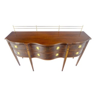 Federal Mahogany Brass Gallery Tapered Legs Serpentine Inlayed Sideboard MINT For Sale