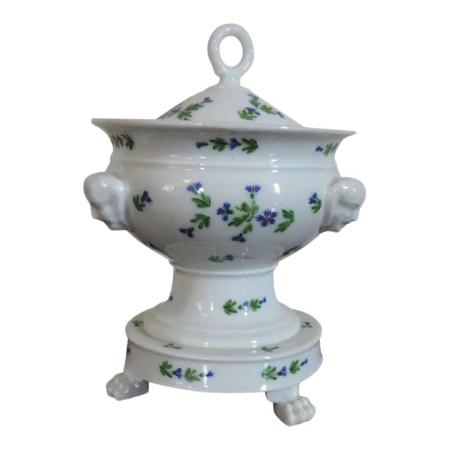 19th Century French Empire Old Paris Porcelain Sprig Cornflower Urn Form Sauce Tureen & Cover For Sale