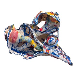 Cheryl Fudge “Mondrian’s Dream Wave” – Signed Painted Shell Sculpture, Nantucket Coastal Abstract For Sale