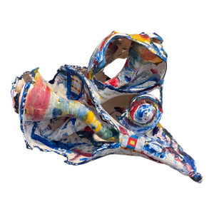 Cheryl Fudge “Mondrian’s Dream Wave” – Signed Painted Shell Sculpture, Nantucket Coastal Abstract