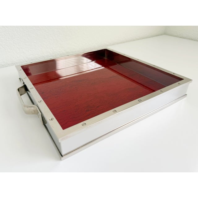 Vintage Rosewood & Nickel Bar Tray For Sale - Image 4 of 12