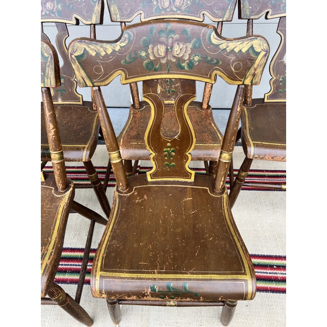 Farmhouse Set of 6 Paint Decorated Farmhouse Kitchen Chairs, Lancaster County, Pa Circa 1850’s For Sale - Image 3 of 12