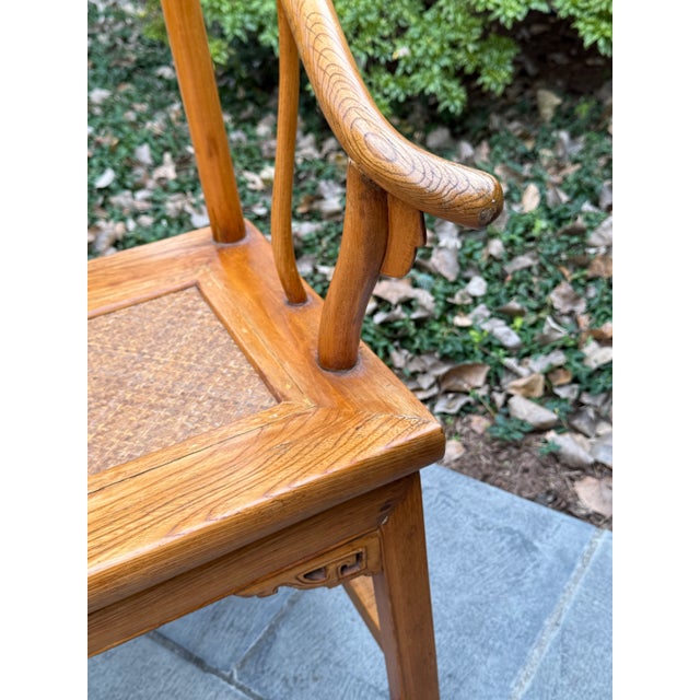 Tan Vintage Chinese Ming Style Horseshoe Chair With Woven Seat For Sale - Image 8 of 14
