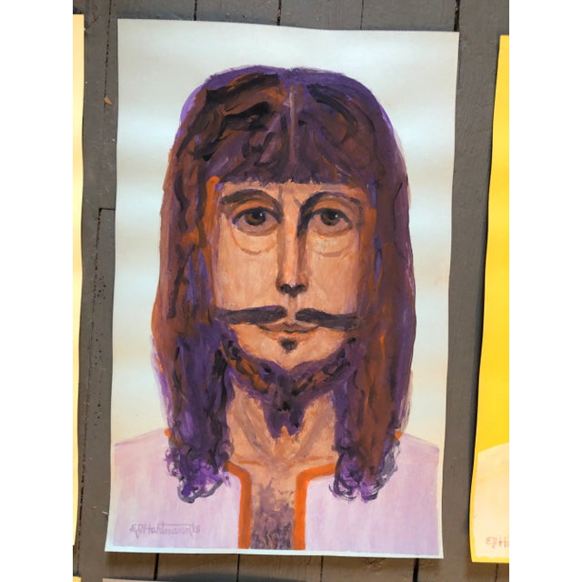 Gallery Wall Collection-9 Contemporary E.J.Hartmann Original “Man With Beard” Portrait Watercolor Paintings - Set of 9 For Sale - Image 9 of 11