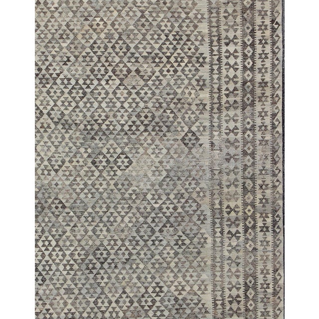 Tribal Large Tribal and Modern Kilim in Charcoal, Brown, Silver Blue, Silver and Gray For Sale - Image 3 of 7