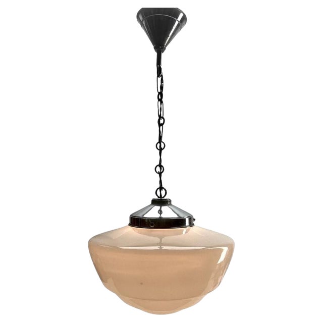 Pendant Lamp with Opaline Shade and Chrome Fittings from Phillips, 1930s For Sale