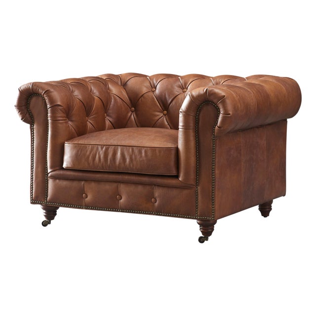 Century Chesterfield Arm Chair - Bark Brown Leather For Sale