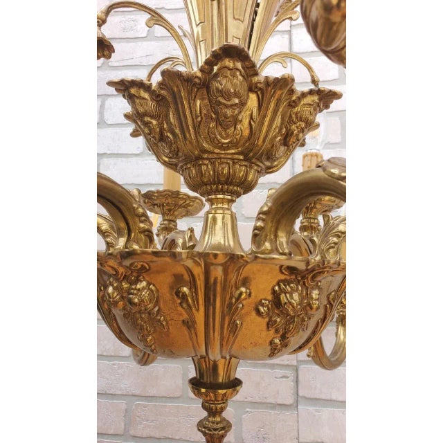 Antique Italian Baroque Style Ornate Figural Ormolu Brass Chandelier - Pair For Sale - Image 4 of 7