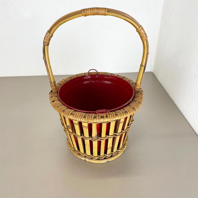 Minimalistic Bamboo Metal Planter in the style of Matégot, France, 1960s For Sale - Image 3 of 18