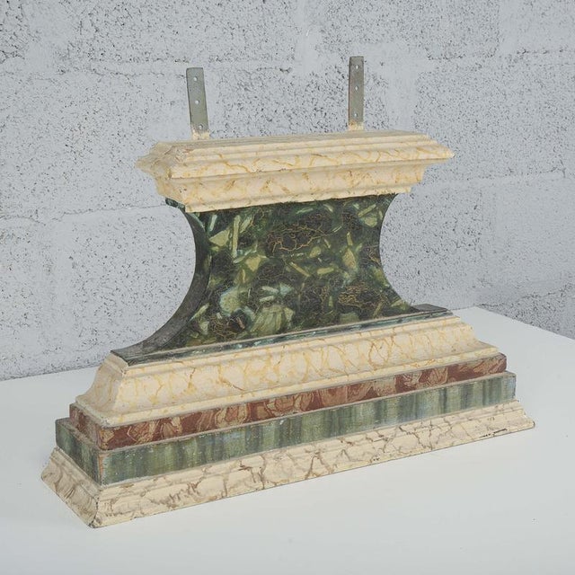 Antique White and Green Lacquered Wooden Pedestal Base with Faux Marble, 1700s For Sale - Image 3 of 13