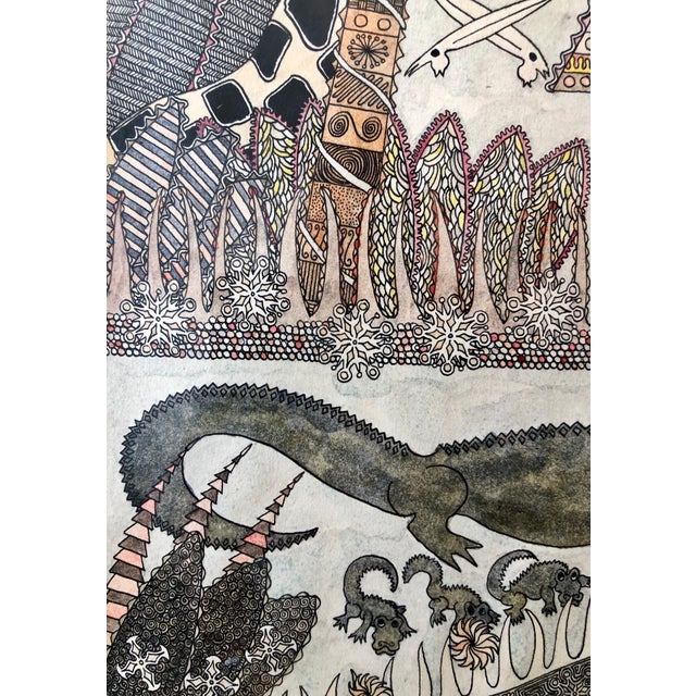 Laurence Donovan, Mod Surrealist 1970's Drawing Watercolor Painting Jungle Fantasy, Unicorn, Lion, 1974 For Sale - Image 11 of 12