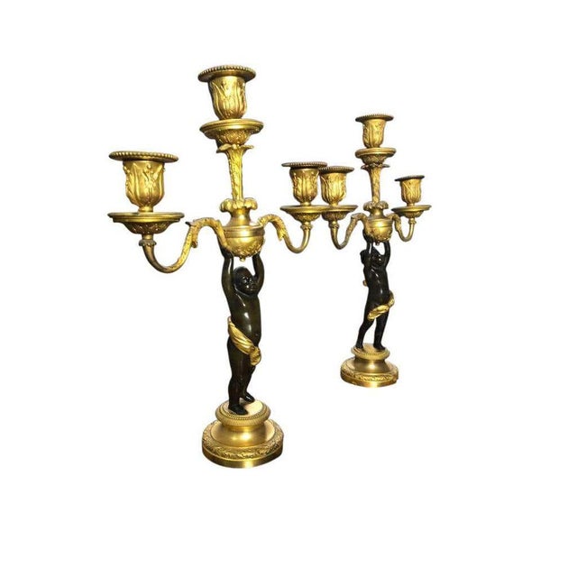 Vintage Antique Bronze Louis Xv Candelabra, Set of 2 For Sale - Image 3 of 13