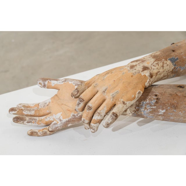 Wood Forearms of a Dressed Saint, Early 20th Century, Pinewood, Set of 2 For Sale - Image 7 of 9