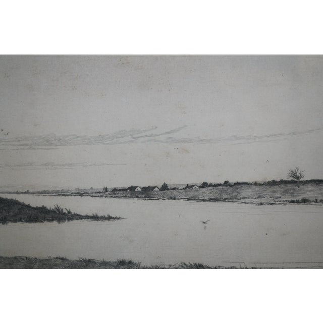 Antique Alfred J Haller Country Cottage Village Lake Landscape Etching 22" For Sale - Image 9 of 10
