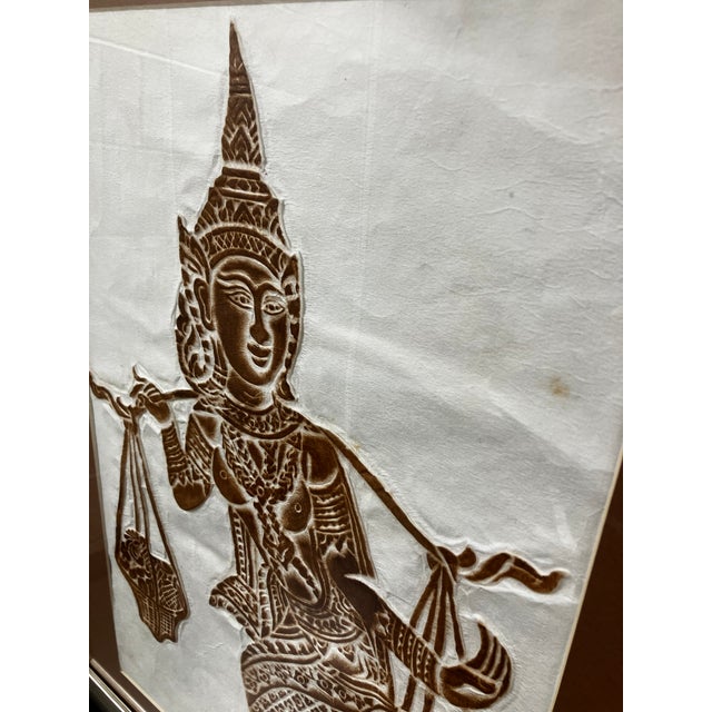 Glass Vintage Framed Thai Temple Rubbing on Rice Paper Artwork For Sale - Image 7 of 16