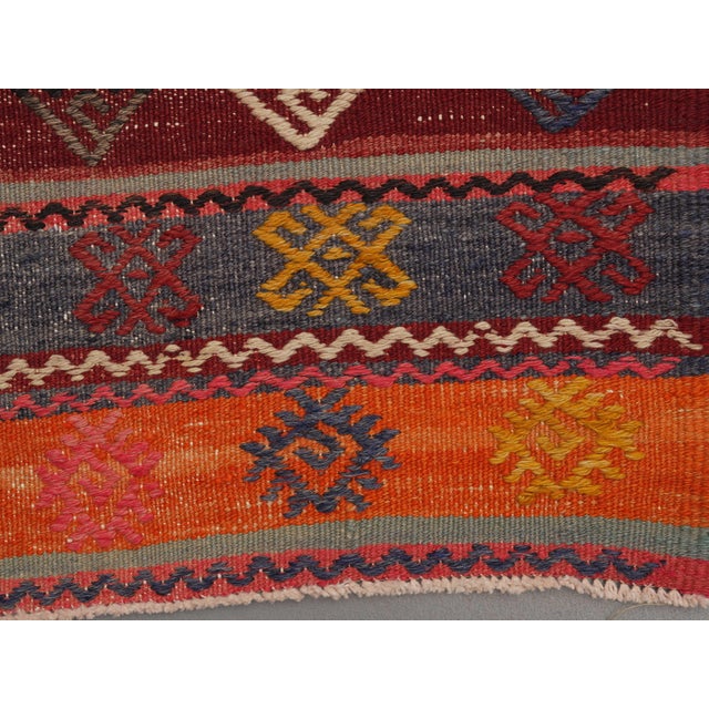 1970s Vintage Handmade Wool Cotton Red Runner Rug For Sale In San Francisco - Image 6 of 11
