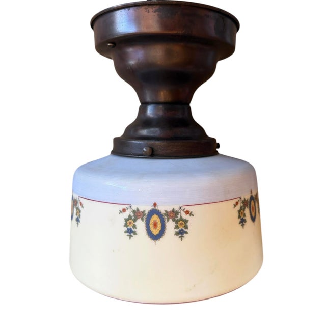 1920s Cornflower Blue Flower Flushmount Ceiling Light Fixture Circa 1920’s For Sale - Image 5 of 7